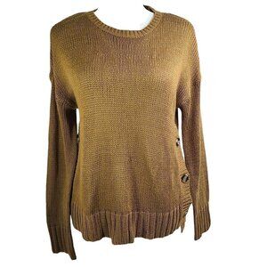 RDI Mustard Yellow Crew Neck Open Knit Nautical Button Oversized Sweater Top